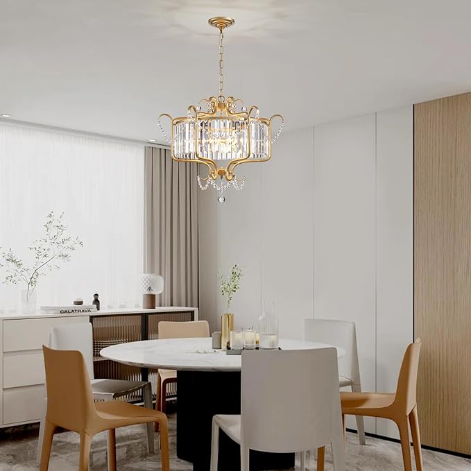 Modern Crystal Chandelier for Dining Room 24" Large Gold 6-Light Farmhouse Pendant Lighting Fixtures for Living Room Kitchen Island Hallway Bedroom Foyer