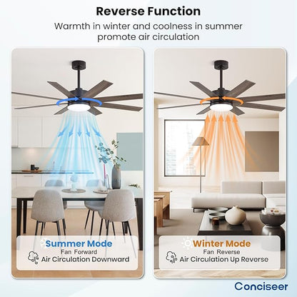 60 Inch Ceiling Fans with Lights and Remote, Dual Color 6 Blades, Bedroom Living Room Office Library Cafe Outdoor Industrial, 3CCT Dimmable, 6 Speed Reversible Quiet DC Motor, Brown/Wood Grain