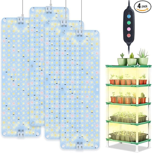 4Pack Panel Grow Lights for Indoor Plants, Seed Starting, Vegetables with 4/8/12/16/20 Hr Timer, 40W Full Spectrum LED Plant Growing Lamps for Cabinet/Shelves/Greenhouse, Plug-and-Play, Connect Freely