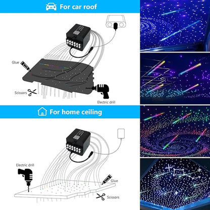 AKEPO 36W 4 Color Twinkle Fiber Optic Starlights Headliner Lights Kit, Optical Fibers Music Sync Bluetooth APP Control Starlight Kit, 600pcs*13.1ft + 240pcs Colorful Shooting Star