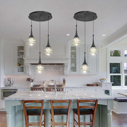 Flashing God Pendant Light Fixtures 3-Light Kitchen Island Pendant Lights Modern Black Chandelier Dimmable LED Pendant Lighting for Kitchen Island Dining Room