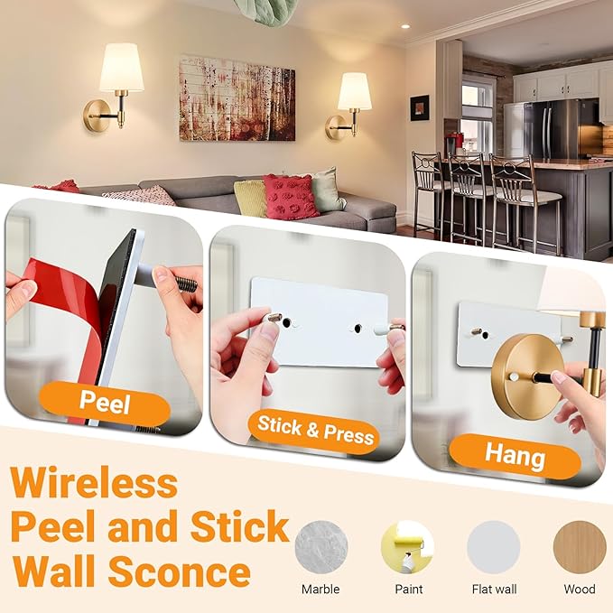 Nekhung Battery Operated Wall Sconces Set of 2, Wireless Wall Light with 10000mAh RGB Dimmable Magnetic Bulb, Rechargeable Wall Sconce with Remote Control for Bedroom Living Room
