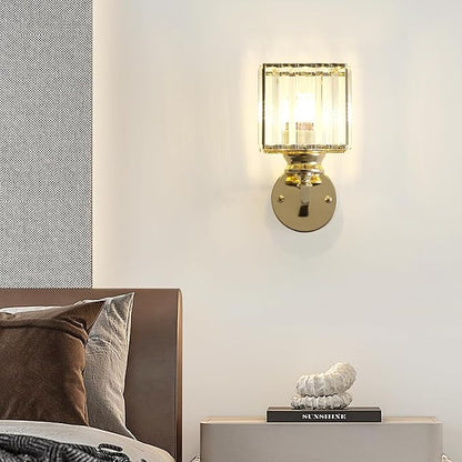 Hardwired Crystal Wall Sconces, Modern E27 Wall Lights, Gold Square Finish Wall Lamp for Living Room Bedroom Dining Room Hallway Entryway (Gold Square)