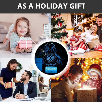 3D Night Light, 16 Color Changing Cartoon USB Desk Lamp Illusion Lighting with Remote Control for Home Decor Gift for Kids. (Owlette)
