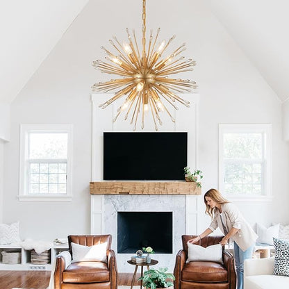 MEIXISUE Modern Sputnik Chandelier,Gold Firework Pendant Light 12-Light Dining Room Chandeliers Hanging Light Fixture for Kitchen Foyer Living Room Entryway UL Listed