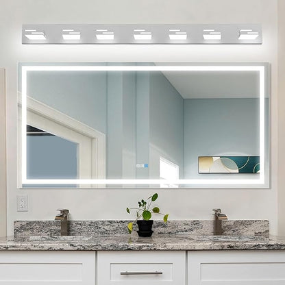 LED Modern Bathroom Vanity Light Fixtures, 7-Light 48-inch Dimmable Chrome Vanity Lights for Bathroom Lighting Fixtures Over Mirror, with 360° Rotatable Heads (Cool White 6000K)