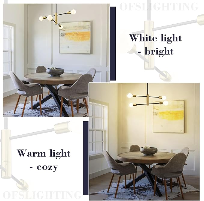 Modern Sputnik Chandelier Adjustable 4-Light Industrial Ceiling Light Fixture Mid Century Semi Flush Mount Ceiling Light Fixture Farmhouse Pendant Lighting for Dining Room Bedroom Gold