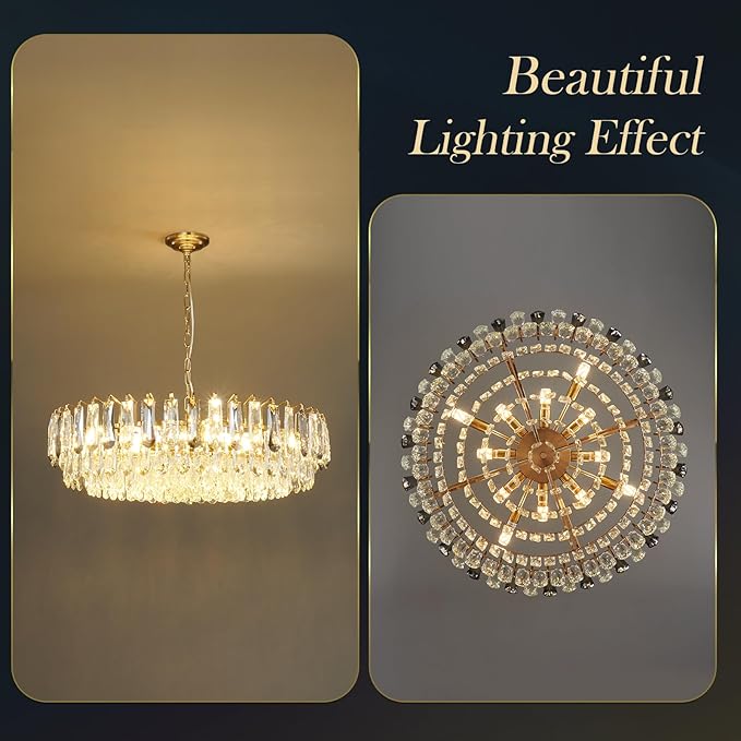 31.5" Gold Crystal Chandeliers Modern3-Tier Luxury Crystal Pendant Light Ceiling Pendant Lighting for Dinning Room Living Room Foyer