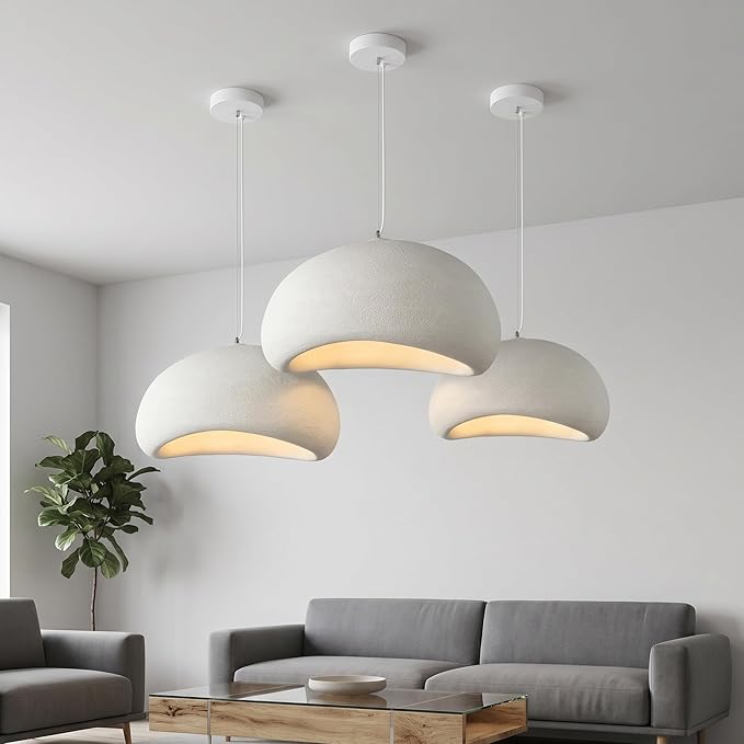 JAYMP 80cm Wabi Sabi Pendant Light for Living Room Hallway Restaurant Modern Hanging Lamp E26 Base Japanese Style Bird Nest Shape Lighting Fixture, 1 Pack (Matte White,B Shape, 80cm/31.5in)