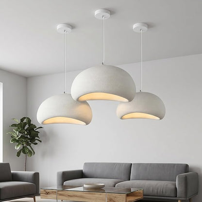 JAYMP 80cm Wabi Sabi Pendant Light for Living Room Hallway Restaurant Modern Hanging Lamp E26 Base Japanese Style Bird Nest Shape Lighting Fixture, 1 Pack (Matte White,B Shape, 80cm/31.5in)