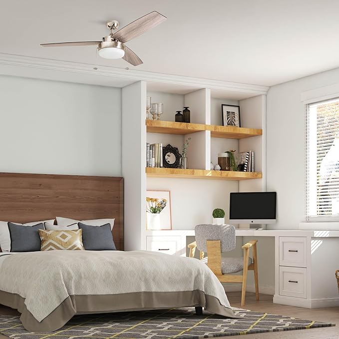 Prominence Home Statham, 52 Inch Contemporary Indoor LED Ceiling Fan with Light, Pull Chain, Dual Mounting Options, Modern Dual Finish Blades, Reversible Motor - 51018-01 (Espresso)