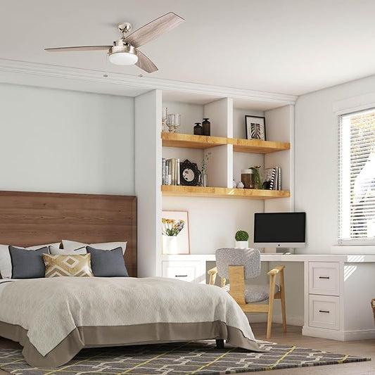 Prominence Home Statham, 52 Inch Contemporary Indoor LED Ceiling Fan with Light, Pull Chain, Dual Mounting Options, Modern Dual Finish Blades, Reversible Motor - 51018-01 (Espresso)