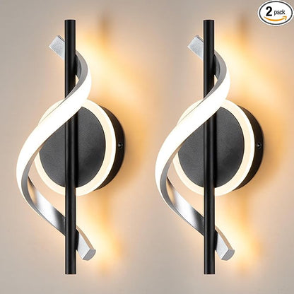 EIDISUNY Black Wall Sconces Sets of 2, 12W Modern Spiral LED Wall Lamp, 3000K Warm White Wall Light Fixture for Stairs Living Room Bedroom Aisle Hallway