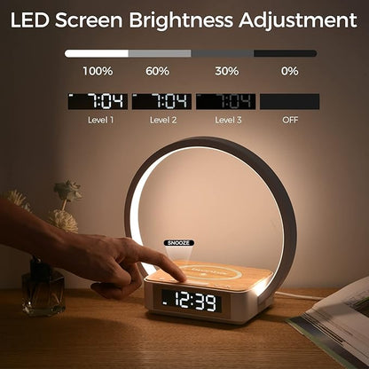 Blonbar Desk Lamp with Alarm Clock Qi Wireless Charger, Touch Lamp for bedroom 3 Light Hues, Bedside Lamp 10W Max Wireless Charging Table Lamp LED Eye-Caring Reading Nightstand Light for Living Room