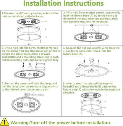 hykolity 32 Inch Oval LED Ceiling Light, 60W, 4000LM, 2700K/3000K/3500K/4000K/5000K Adjustable, Brush Nickel Finish Dimmable Flushmount Ceiling Light for Bedroom, Living Room