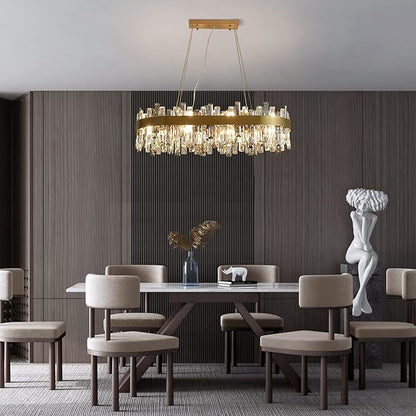 Siljoy 16-Light Modern Crystal Chandelier, Luxury Dimmable Brass Gold K9 Raindrop Crystal Chandelier, Adjustable Crystal Pendant Ceiling Light for Dining Room Living Room Kitchen Island L35.4''