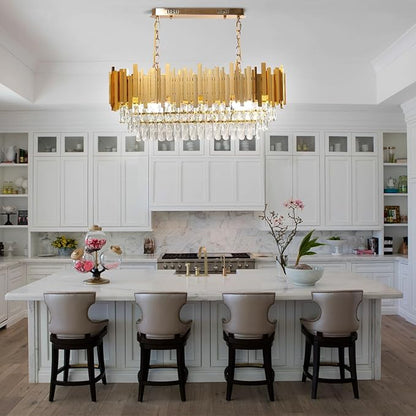 FRIXCHUR Modern Crystal Chandeliers 3-Tier Gold Crystal Chandeliers Oval Pendant Light Brass Chandelier for Dining Room Kitchen Island Living Room