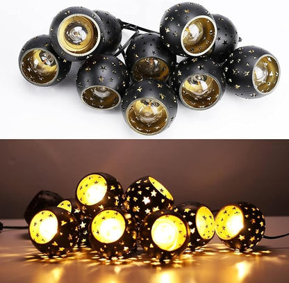 Vigdur Lantern String Lights, Star String Lights Plug in with 10 Clear G40 Bulbs and Star Plastic Lamp Shades, Connectable Moroccan Decoration Light for Home Holiday Party Decorations(9.84FT)