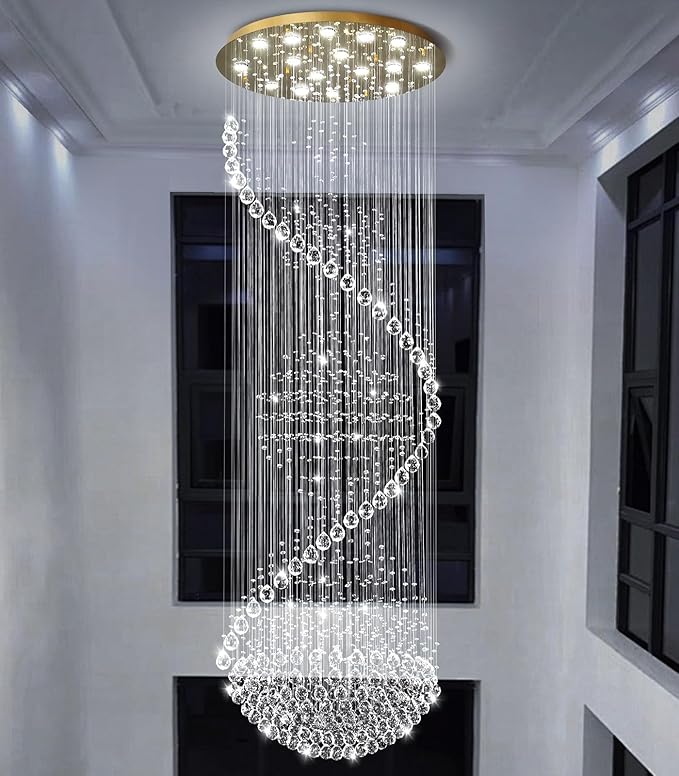 D40'' x H120'' Crystal Chandelier High Ceiling Chandeliers for Staircaes Large Raindrop Chandeliers LED Dimmable Flush Mount Light Fixtures for Foyer Hallway Entryway LED Bulbs Included Gold