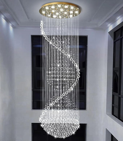 D40'' x H120'' Crystal Chandelier High Ceiling Chandeliers for Staircaes Large Raindrop Chandeliers LED Dimmable Flush Mount Light Fixtures for Foyer Hallway Entryway LED Bulbs Included Gold
