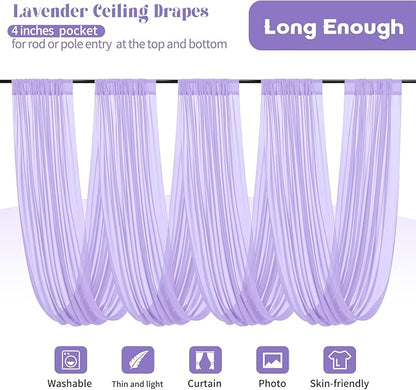 6 Panel Purple Ceiling Drapes for Wedding Arch - 5ft x 30ft Sheer Voile Chiffon Drapery
