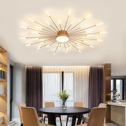 ziidoo Modern Ceiling Light,30+1 Lights Metal Firework Designed Chic Led Lighting Fixture for Farmhouse Kitchen Dining Room Bedroom Hallway Living Room (Gold and Dark Gold)