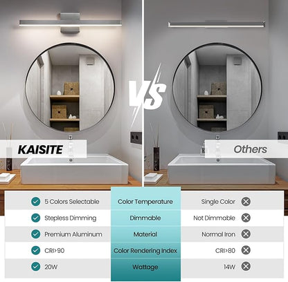 KAISITE Modern Vanity Light Brushed Nickel Bathroom Light Fixture Over Mirror 24 inch Vanity Lighting Fixture Dimmable 5CCT LED Bar Vanity Light for Bathroom Restroom