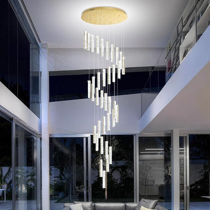 Large Spiral Stair Chandeliers for High Ceilings Long Crystal Chandelier for Foyer LED Dimmable 36-Light Gold 150 Inches High