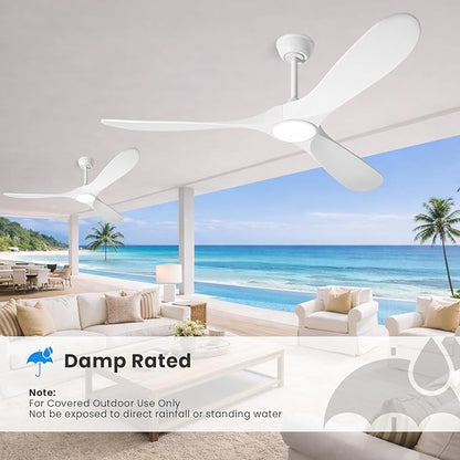 heimo 72 Inch White Ceiling Fan with Light and Remote, Wood Outdoor Ceiling Fans with Lights Dimmable for Bedroom Living Room Patios Proch Office Rustic Extra Large High Cfm Exterior Fan