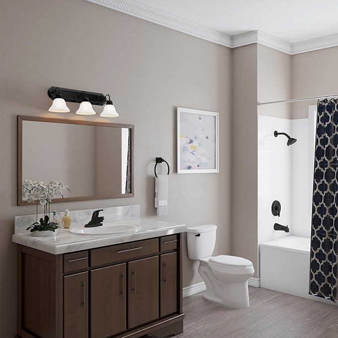 Design House 589796 Millbridge Vanity Light Dimmable with Frosted Glass for Above Bathroom Mirror, Matte Black, 3-Light