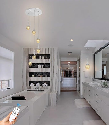 Flashing God Pendant Lights Kitchen Island 6-Lights Pendant Chandelier for Dining Room Hallway Stairwell LED Dimmable 2700K-6000K