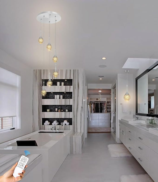 Flashing God Pendant Lights Kitchen Island 6-Lights Pendant Chandelier for Dining Room Hallway Stairwell LED Dimmable 2700K-6000K