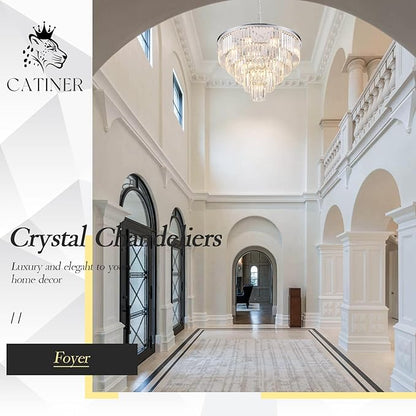 CATINER Large Crystal Chandeliers Modern Chrome 30” Chandelier for Foyer Staircase Luxury 5 Tiers 16 Lights K9 Ceiling Pendant Lighting Fixture for Living Room Dining Room Bedroom