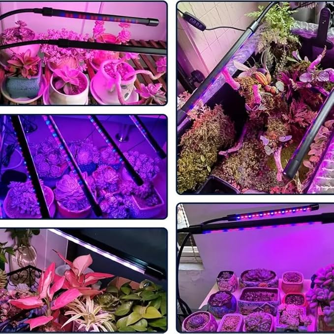 Full Spectrum 4 Heads LED Plant Grow Light with Flexible Gooseneck, 3/9/12H 3 Modes 10 Dimmable Levels, 160 LEDs Clip On Grow Light for Indoor Plants, Seed Starting, Flowers & Vegetables