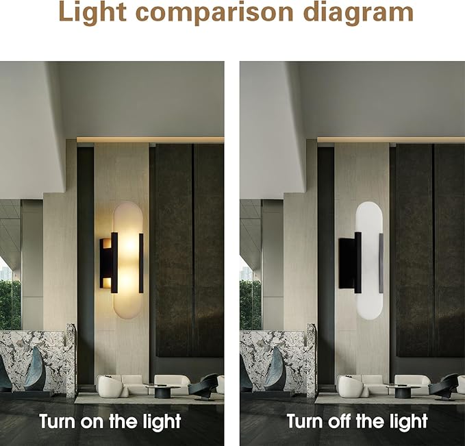 13.8in Alabaster Wall Sconces,Natural Marble Wall Lighting，Alabaster Wall Lamp for Bedroom Stairs, Living Room, Vanity, Hallway Bedside(Bulb Included)