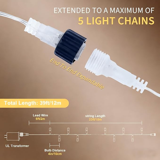 Warm White Christmas Lights,33ft 100LED String Lights,Twinkle Lights Plug in with 8 Modes, Indoor Outdoor for Holiday, Wedding, Birthday,Valentine's Day and Christmas Decor-Warm White