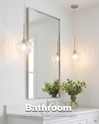 Glass Pendant Lights for Kitchen Island, 7" Modern Brushed Nickel Pendant Light Fixtures Mini Adjustable Hanging Light for Kitchen, Dining Room, Sink, Bathroom