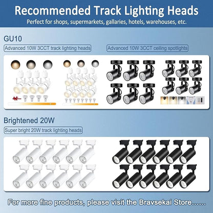 White Track Lighting Live End Cord Kit, 9.84FT H Track Live End Feed Connector, Suitable for H Type Single Circuit 3-Wire-1 Track Lighting Systems