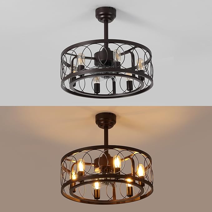 JONATHAN Y 21.6" Oil Rubbed Bronze 6-Light Caged Ceiling Fan with Lights, 6-Speed Industrial Farmhouse Flush Mount Fan with Remote and App Control, Metal Cage Shade, 6 LED Bulbs JYL9732A