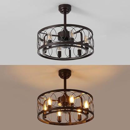 JONATHAN Y 21.6" Oil Rubbed Bronze 6-Light Caged Ceiling Fan with Lights, 6-Speed Industrial Farmhouse Flush Mount Fan with Remote and App Control, Metal Cage Shade, 6 LED Bulbs JYL9732A