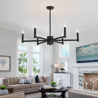 ASGYISA 6-Light Candle Chandeliers Modern Black Farmhouse Ceiling Light Fixture Industrial Pendant Lighting for Dining Room Living Room Bedroom Kitchen Island Foyer, 35inch, L-2201