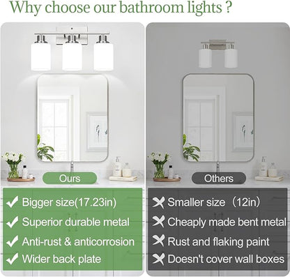 MOKATNG 3-Light Bathroom Light Fixtures, Brushed Nickel Vanity Light with Milky White Shades, Bathroom Lighting Fixtures Over Mirror, Modern Bathroom Wall Lamp for Mirror Living Room Cabinet Bedroom