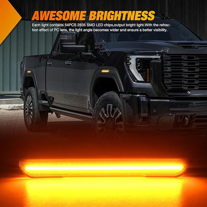 Nilight Fender Side Marker Lights 4 PCS 54 LED Smoke Lens Amber Front Rear Clearance Light Compatible with 2020 2021 2022 2023 2024 Sierra 2500HD 3500HD Pickup Truck