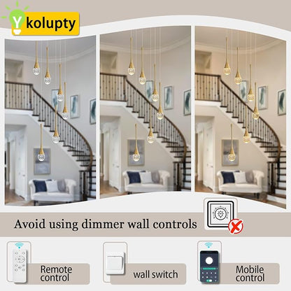 ykolupty H86 Pendant Lights Kitchen Island 6-Lights Pendant Chandelier for Dining Room Hallway Stairwell,LED Dimmable 2700K-6000K