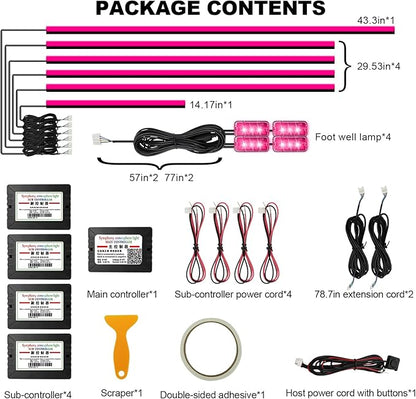 Interior Car LED Strip Lights, AMKI Acrylic LED Lights RGB 10 in 1 with Wireless APP Control Music Sync, Car Ambient Lighting Kits, Music Sync & DIY Function