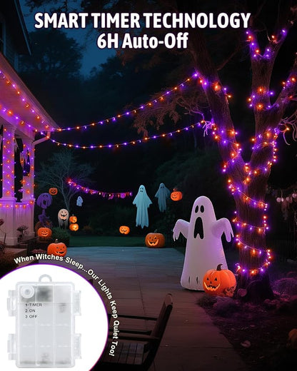 Halloween String Lights Battery Operated, Orange and Purple Fairy Lights with Timer Waterproof 16.4ft 50 LED Halloween Decorations for Outdoor Indoor Patio Party Garden Yard Decor 2 Packs