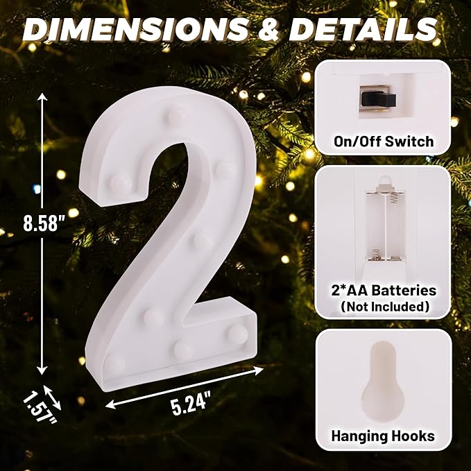 LED Light Up Marquee Letters, Battery Powered Decorative LED Letter Lights, Alphabet Light Up Letters for Wedding Birthday Party,Holiday Lamp or Home Bar Decoration (Number 2)