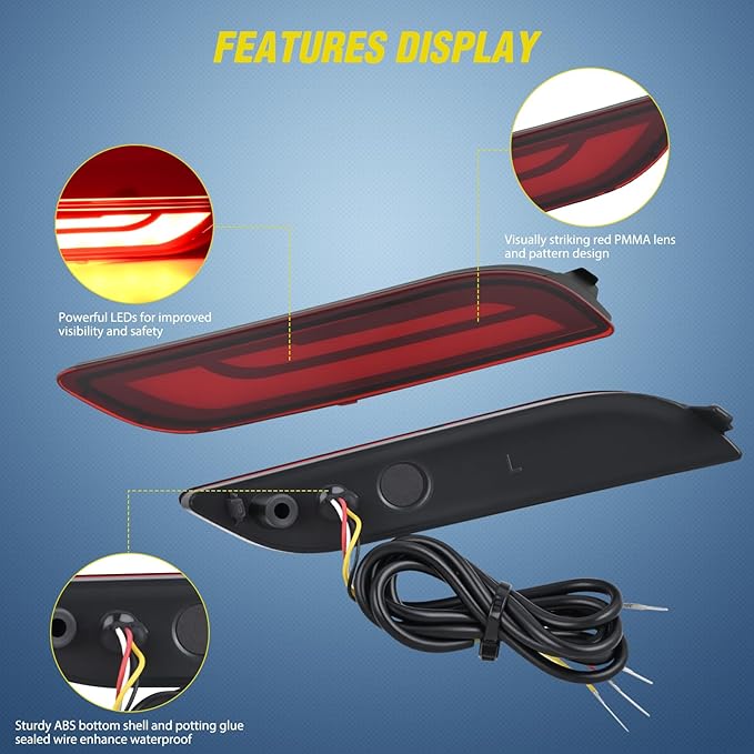 Nilight Rear Bumper Tail Light Compatible with 2018 2019 2020 2021 2022 2023 2024 2025 Toyota Camry Smoke Lens LED Reflector Rear Bumper Lamps Brake Turn Signal Sequential Flashing Driving Taillights
