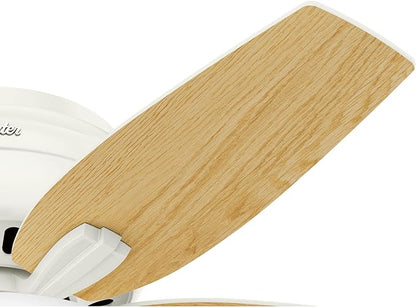 Hunter 42 inch Indoor Ceiling Fan with LED Light - White Ceiling Fan with Pull Chain, For Bedroom or Living Room, Low Profile Flush Mount, No Remote, 5 Blades - Newsome 51080, Fresh White