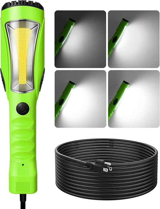 EDISHINE LED Work Light (25 feet), Underhood Work Light, 2000LM COB LED Light, Trouble Light with Cord 16 Gauge SJTW, Strong Magnet, Swivel Hook for Garage, Workshop, Car Repair Scene, ETL Listed